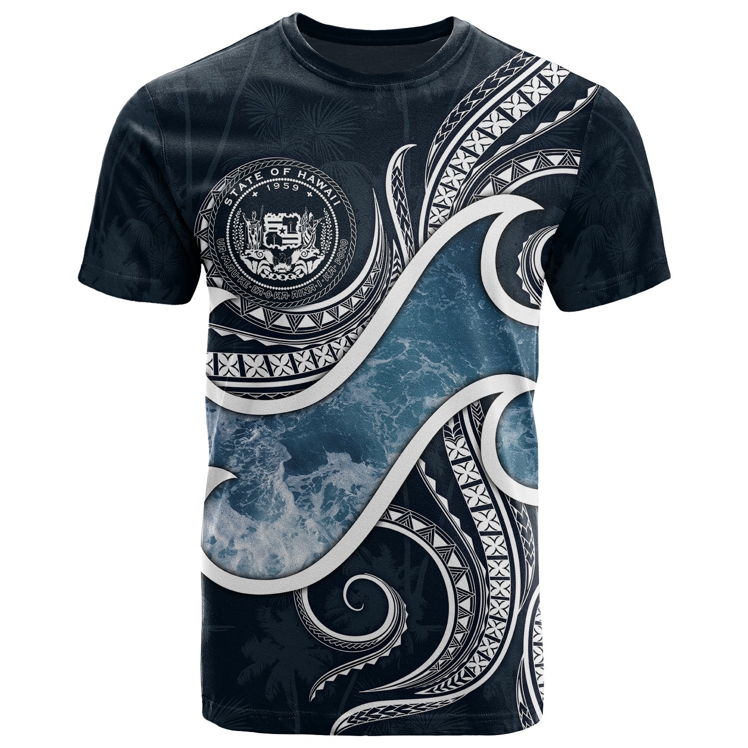 Polynesian Hawaii T Shirt Ocean Style Coat of Arms 