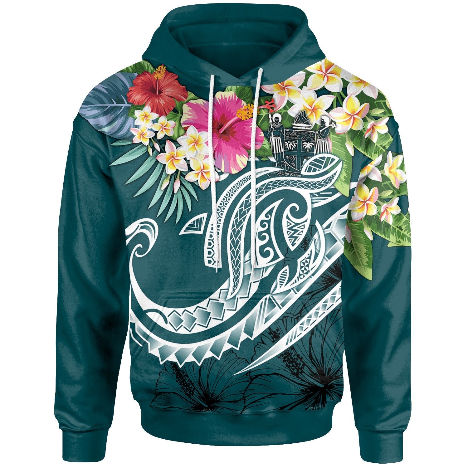 Fiji Polynesian Hoodie Summer Plumeria (Turquoise)