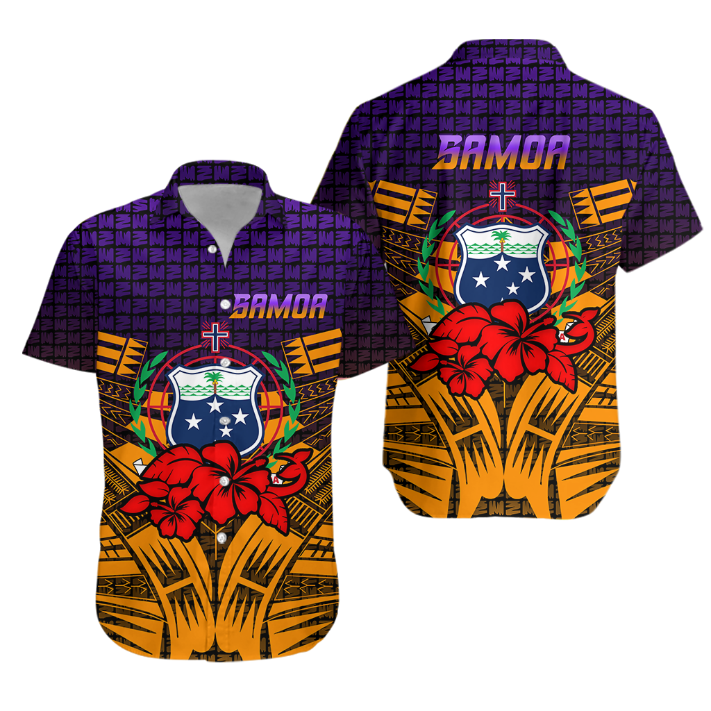 Samoa Hawaiian Shirt - Hibiscus With Tribal -