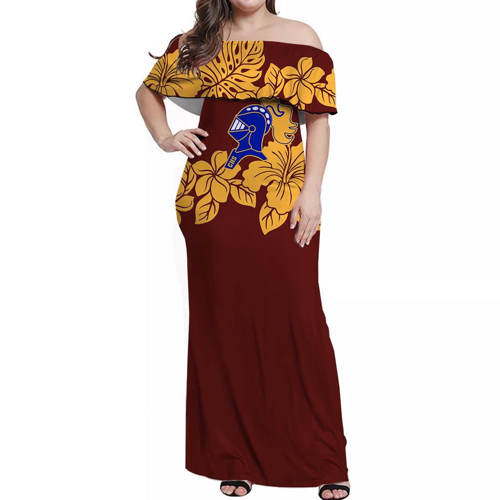 Castle High School Hibiscus Flower Off Shoulder Dress Ver02