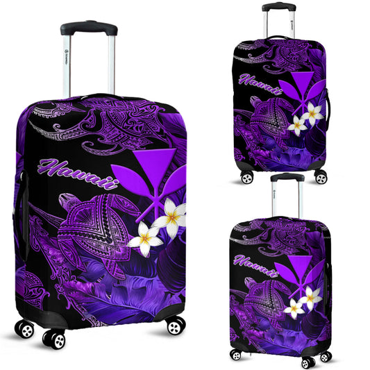 Hawaii Turtle With Plumeria Leaf Purple Luggage Covers