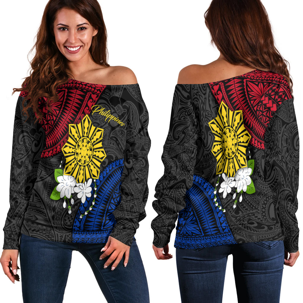 Philippines Sampaguita Filipino Sun Women Off Shoulder Sweater