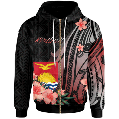 Kiribati Zip Hoodie Red Polynesian Hibiscus Pattern Style