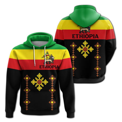 Ethiopia Cross With Flag Hoodie Lt12