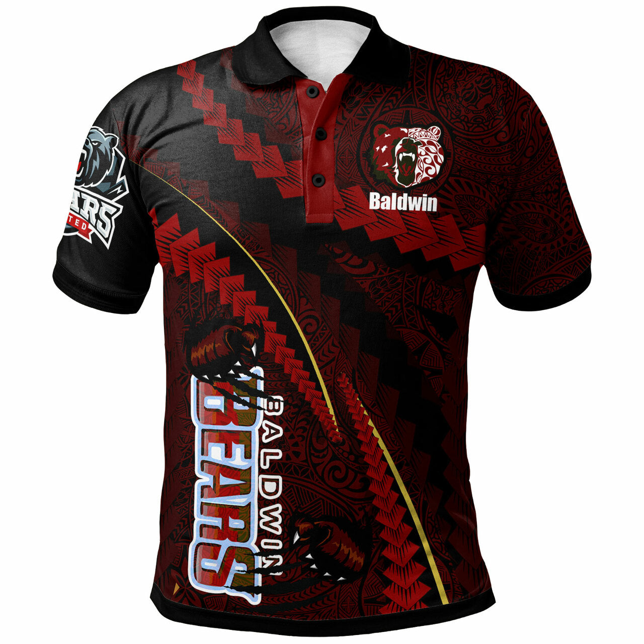 Hawaii Baldwin High School Polynesian Polo Shirt - Baldwin Super Bears Polynesian Tribal Pattern Scratch Style