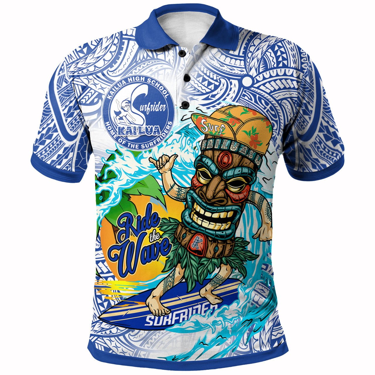 Hawaii Polynesian Polo Shirt - Kailua High School Tiki Tribal Surfriders Polynesian Culture