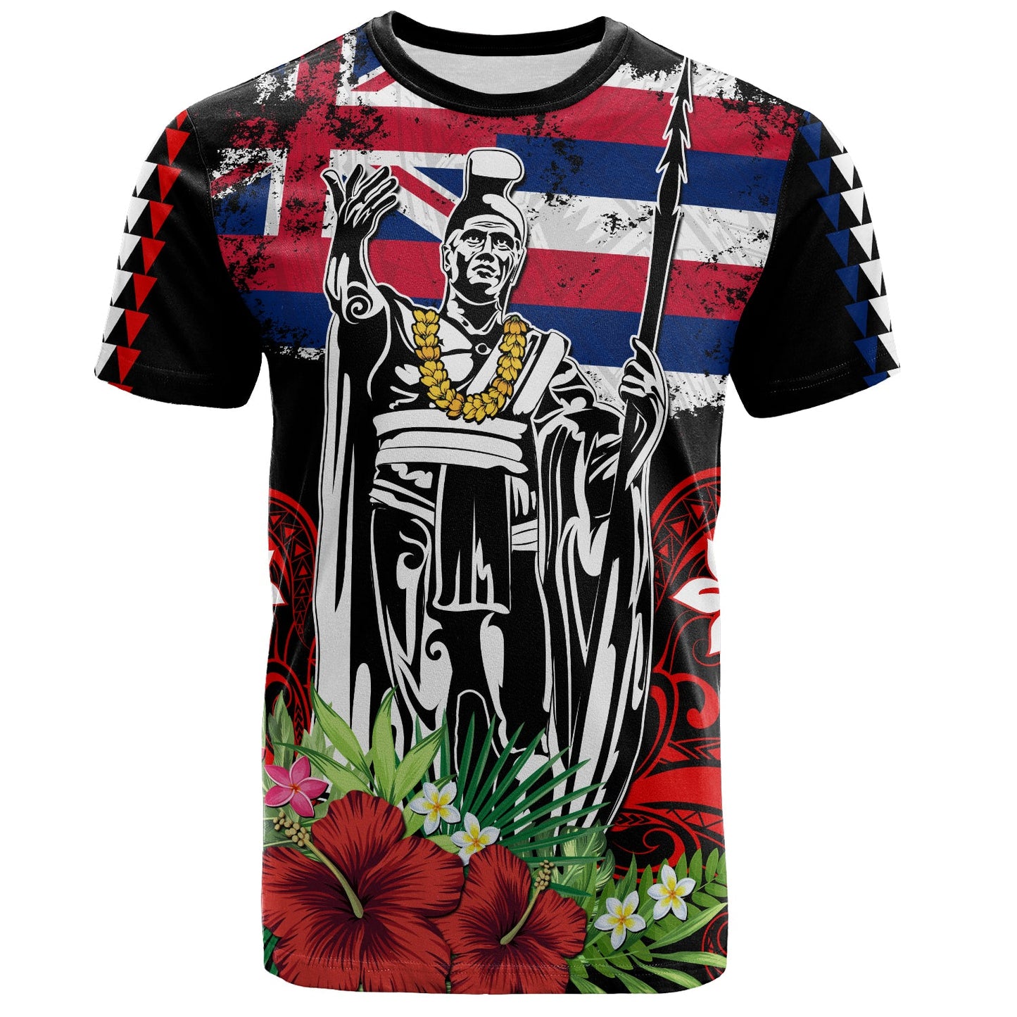 Hawaii T-Shirt King Kamehameha Hawaii Tribal Flag Tropical Style Shirt