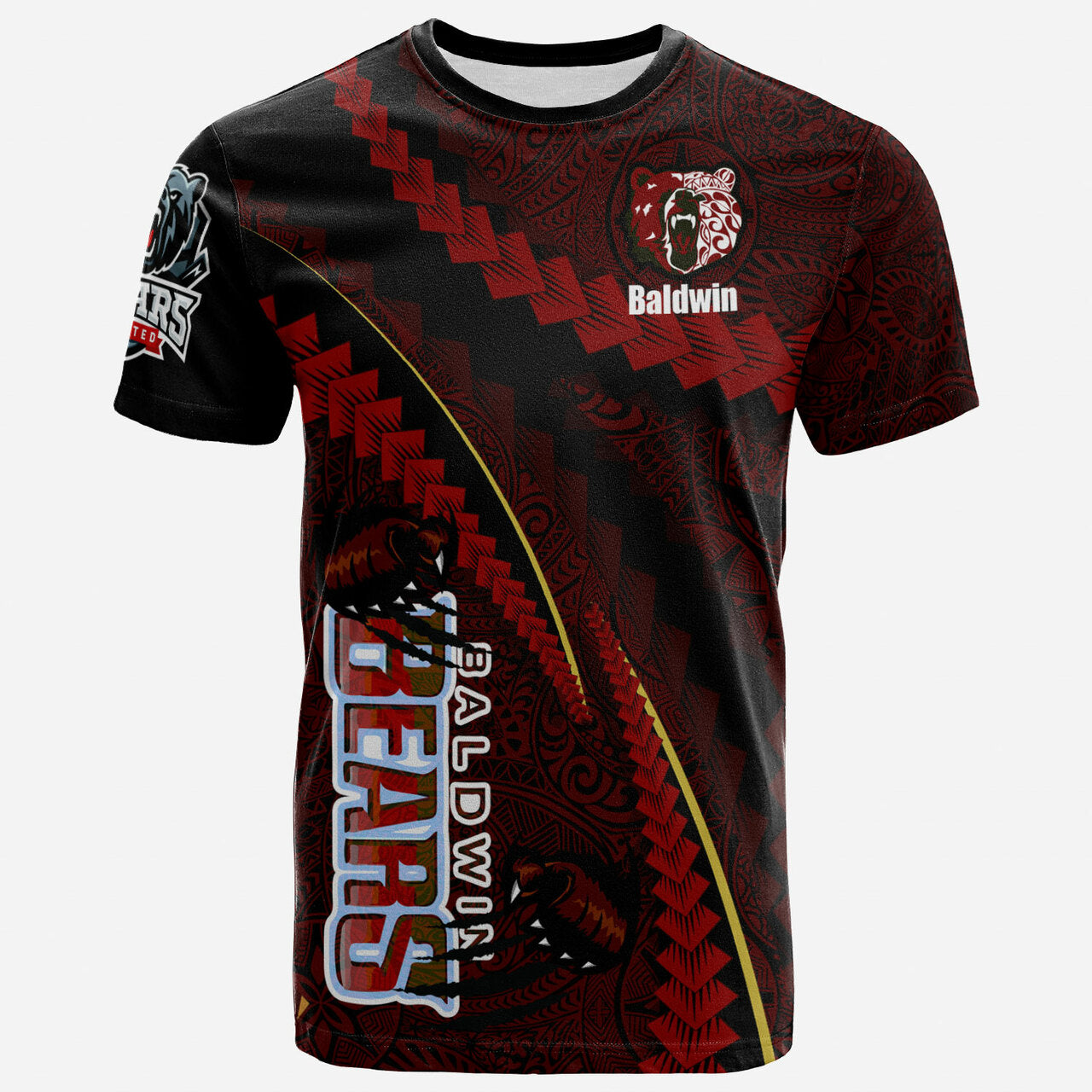 Hawaii Baldwin High School Polynesian T-Shirt - Baldwin Super Bears Polynesian Tribal Pattern Scratch Style
