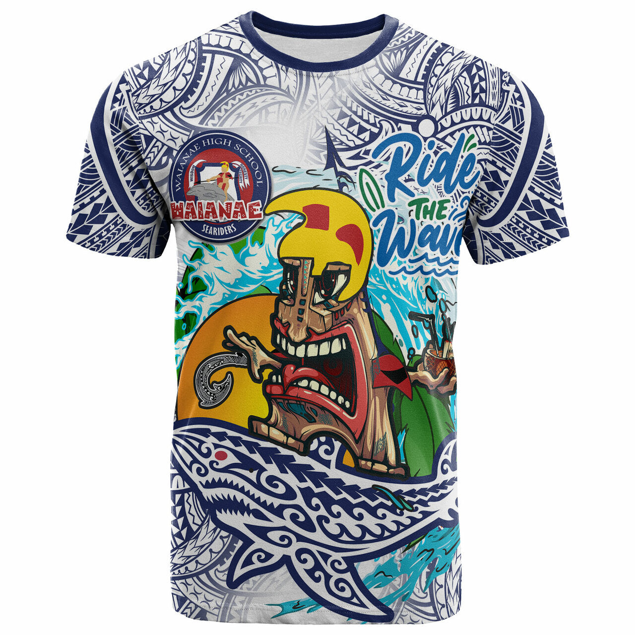 Hawaii T-shirt Waianae High School Tribal Tiki Shark Riders Polynesian T-shirt