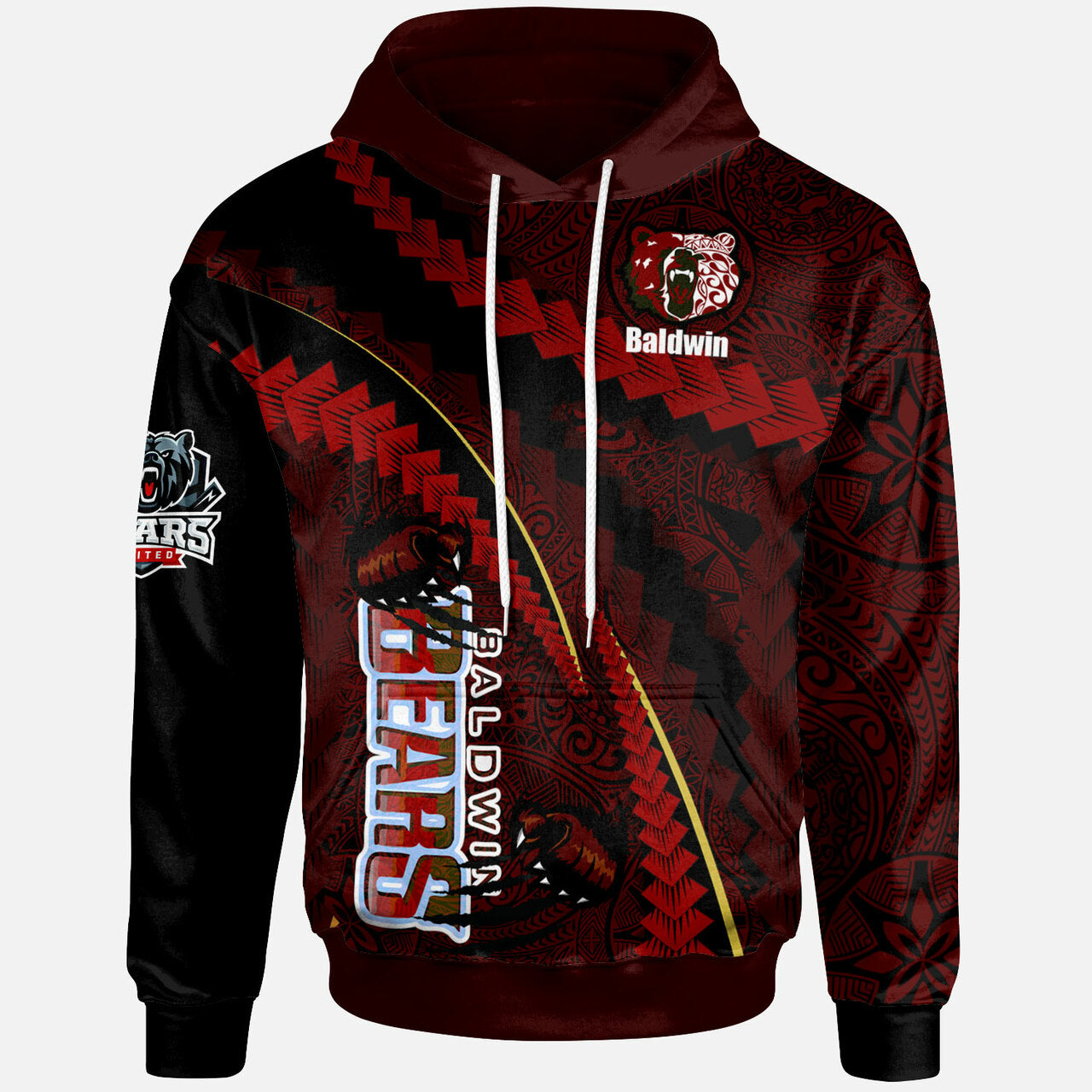Hawaii Baldwin High School Polynesian Hoodie Baldwin Super Bears Polynesian Tribal Pattern Scratch Style