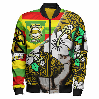 Hawaii Nanakuli High & Intermediate School Polynesian Patronage Bomber Jacket The Golden Hawk Bloods In My Veins