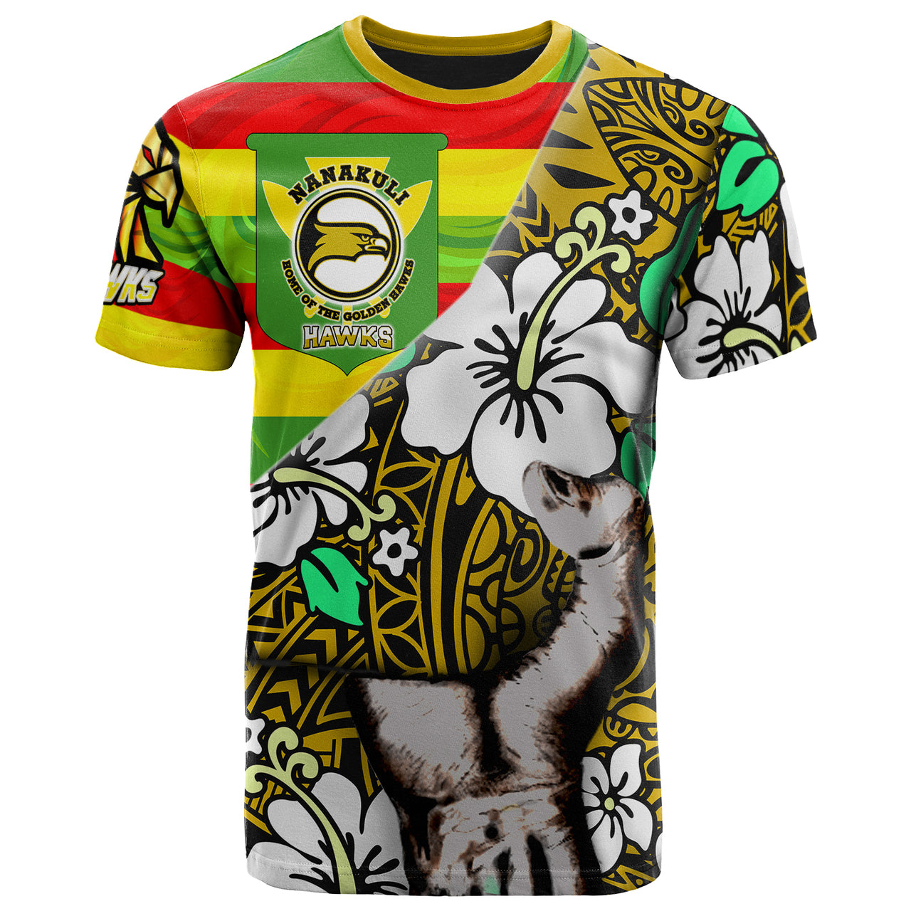 Hawaii Nanakuli High & Intermediate School Custom Polynesian Patronage T-Shirt - The Golden Hawk Bloods In My Veins