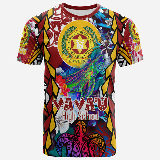 Tonga T-Shirt - Vava'U High School With Sea Turtle And Humpback Whale Polynesian Culture Pride