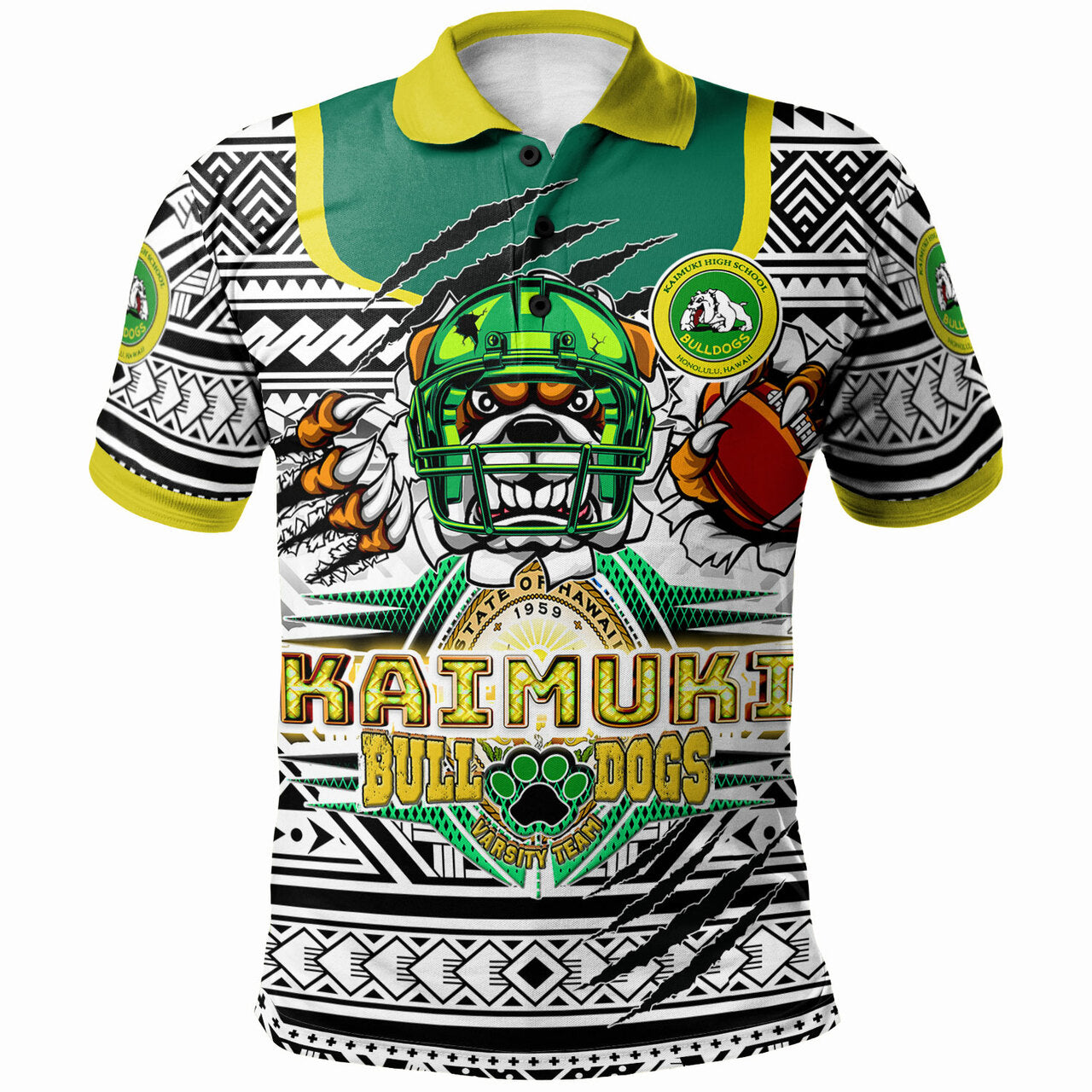 Hawaii Kaimuki High School Polynesian Polo Shirt - Kaimuki High School Honolulu, HI Varsity Football Tribal Patterns