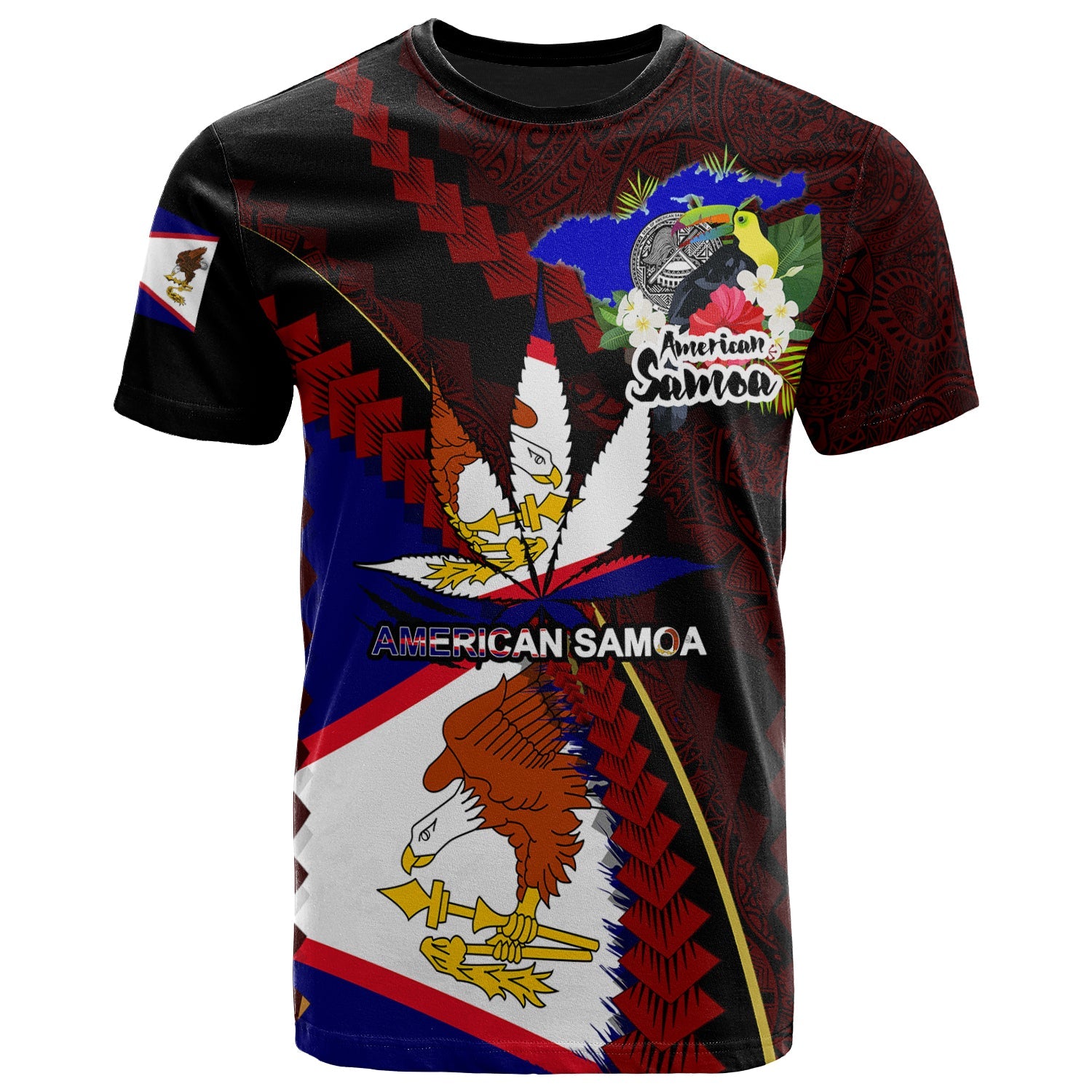 American Samoa T-Shirt - American Samoa Independence Day With State Flag And Marijuana Leaf Polynesian Style