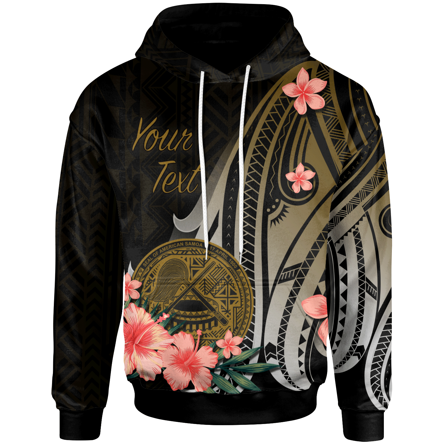 Custom Text American Samoa Personalised CustomHoodie Gold Polynesian Hibiscus Pattern Style