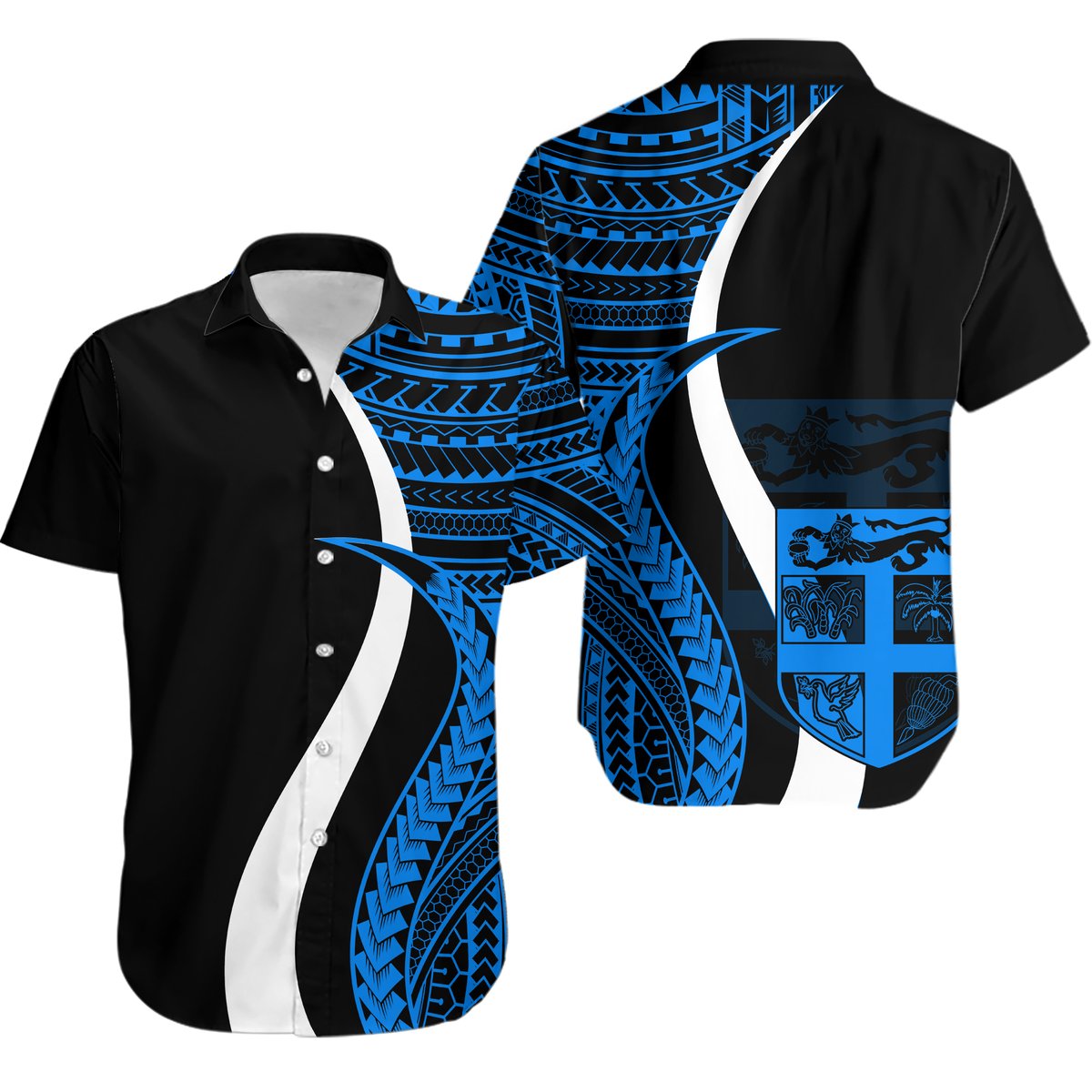 Fiji Short Sleeve Shirts White Polynesian Tentacle Blue Tribal Pattern