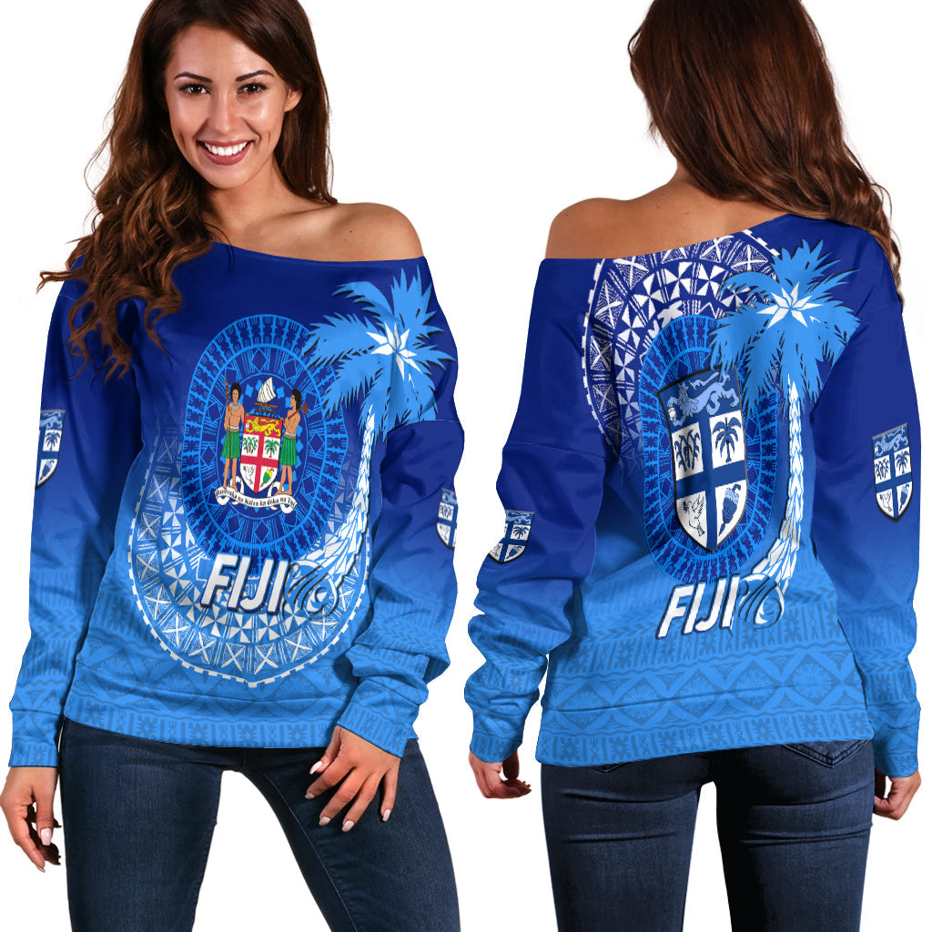 Fiji Tapa Tribal Coconut Tree Women Off Shoulder Sweater