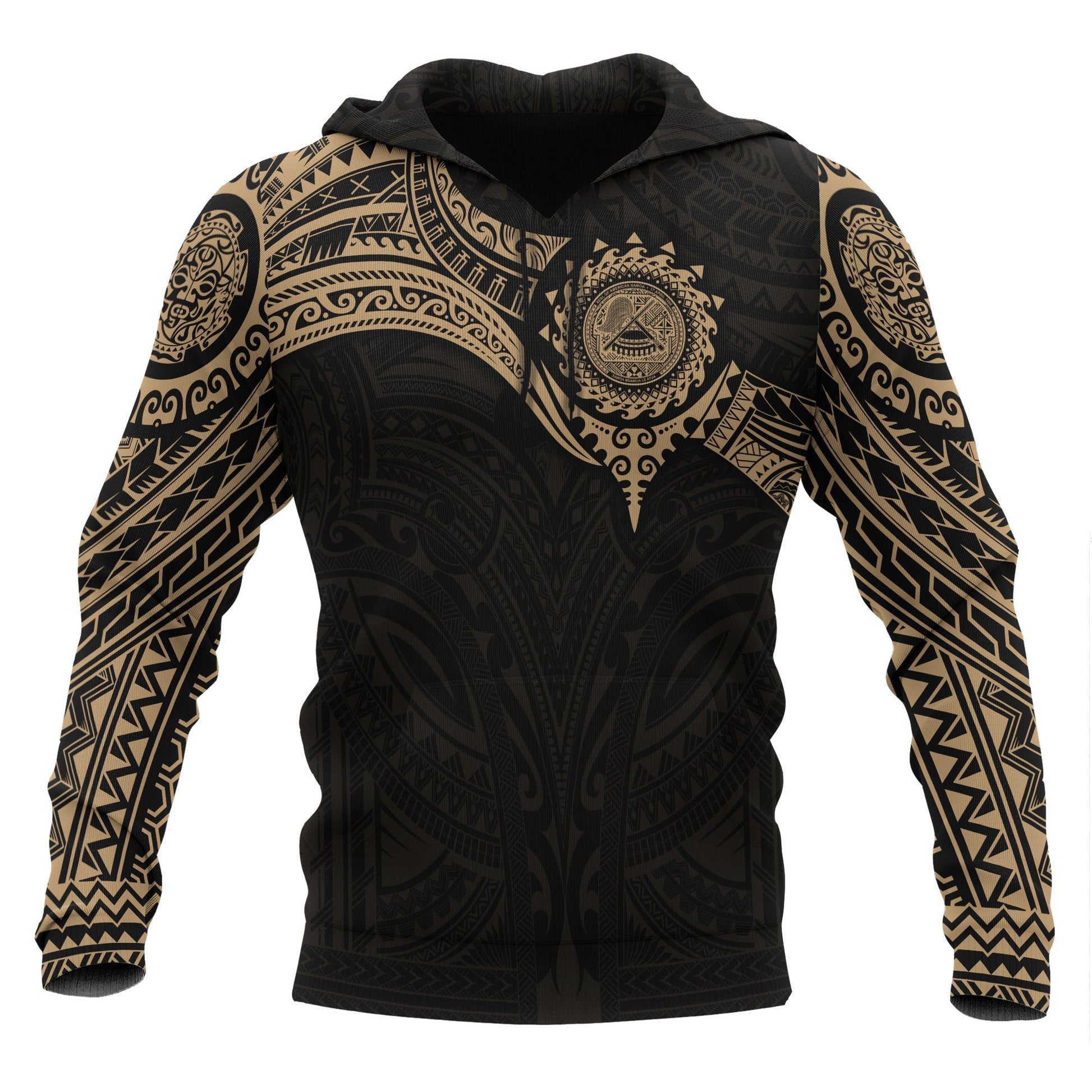 American Samoa Polynesian Hoodie Gold Heart Shield