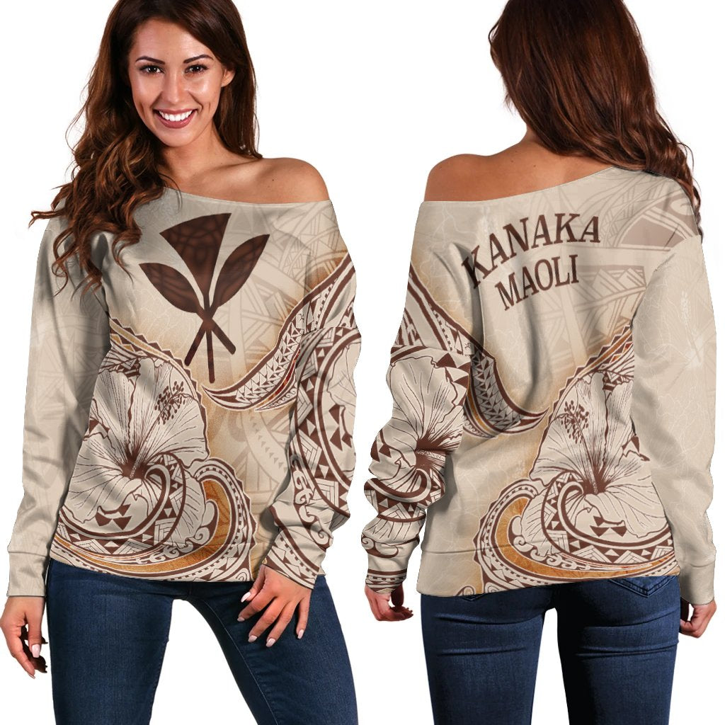 Hawaii Kanaka Maoli Women's Off Shoulder Sweater Hibiscus Flowers Vintage Style