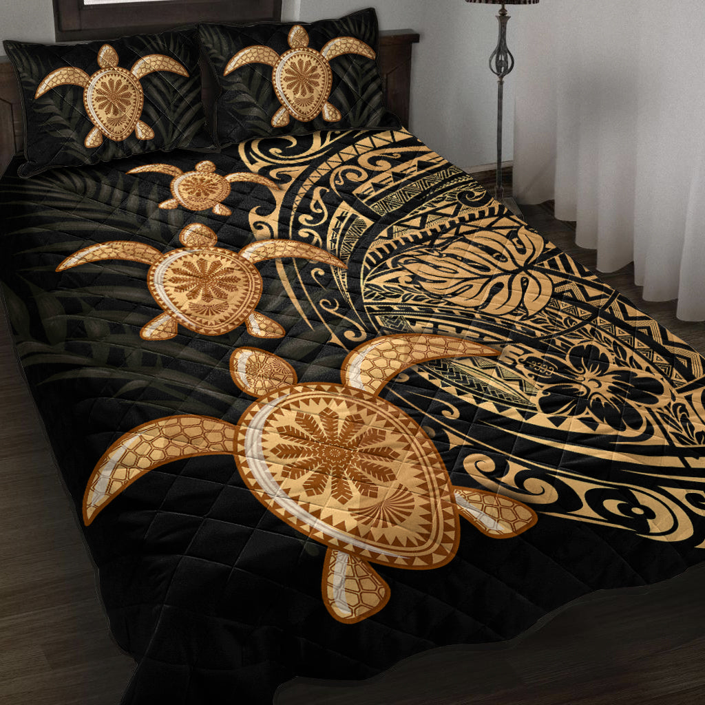 Polynesian Turtle Quilt Bed Set Honu Family Gold
