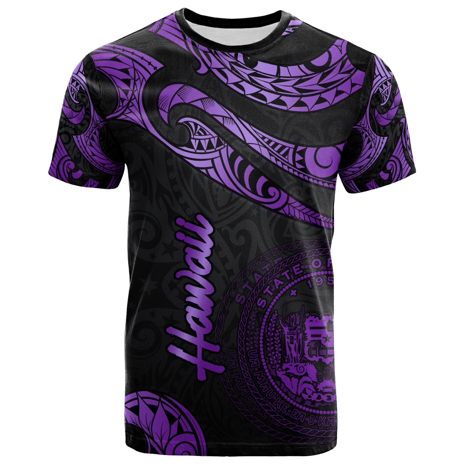 Hawaii Polynesian T Shirt Poly Tattoo Purple Version