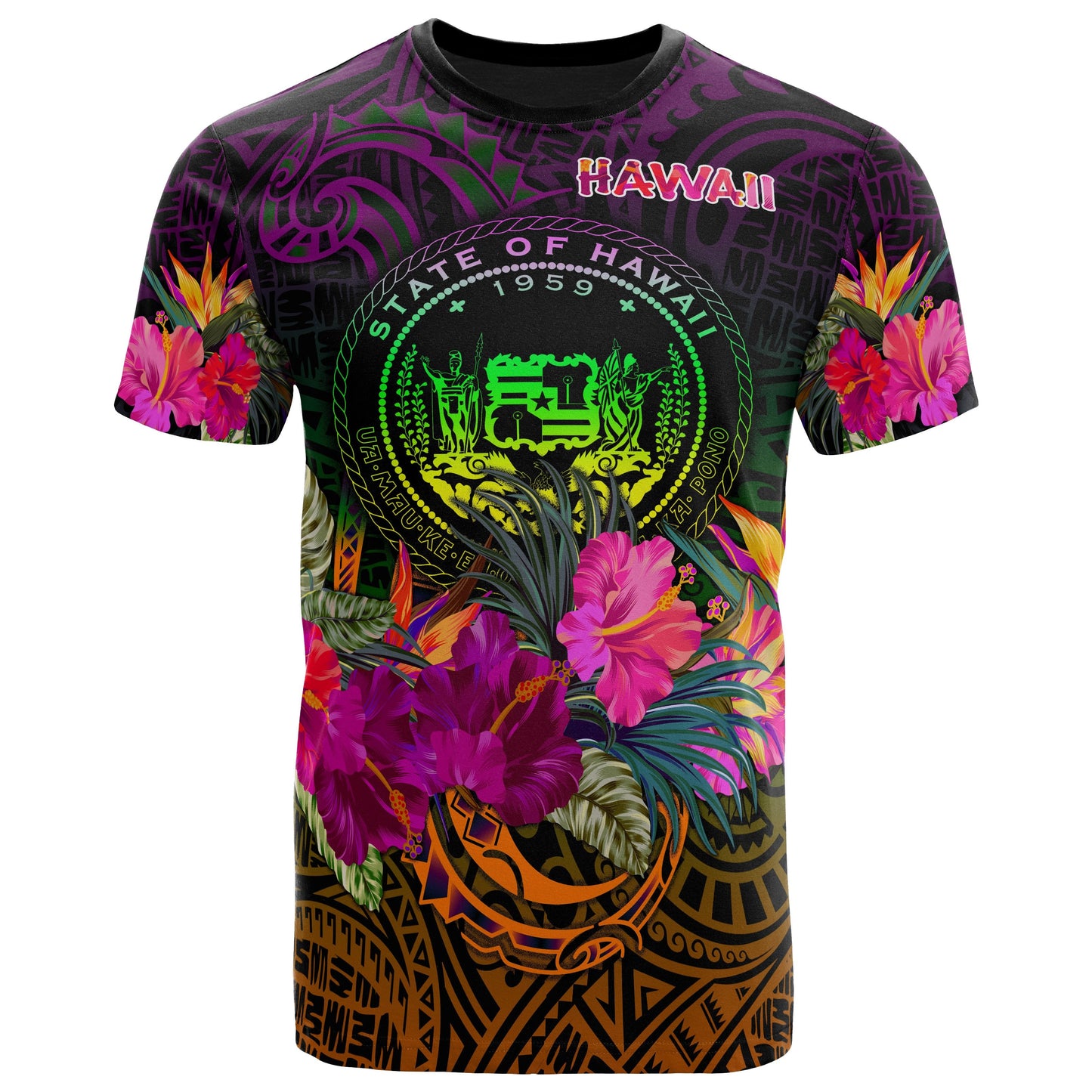 Polynesian Hawaii T Shirt Summer Hibiscus