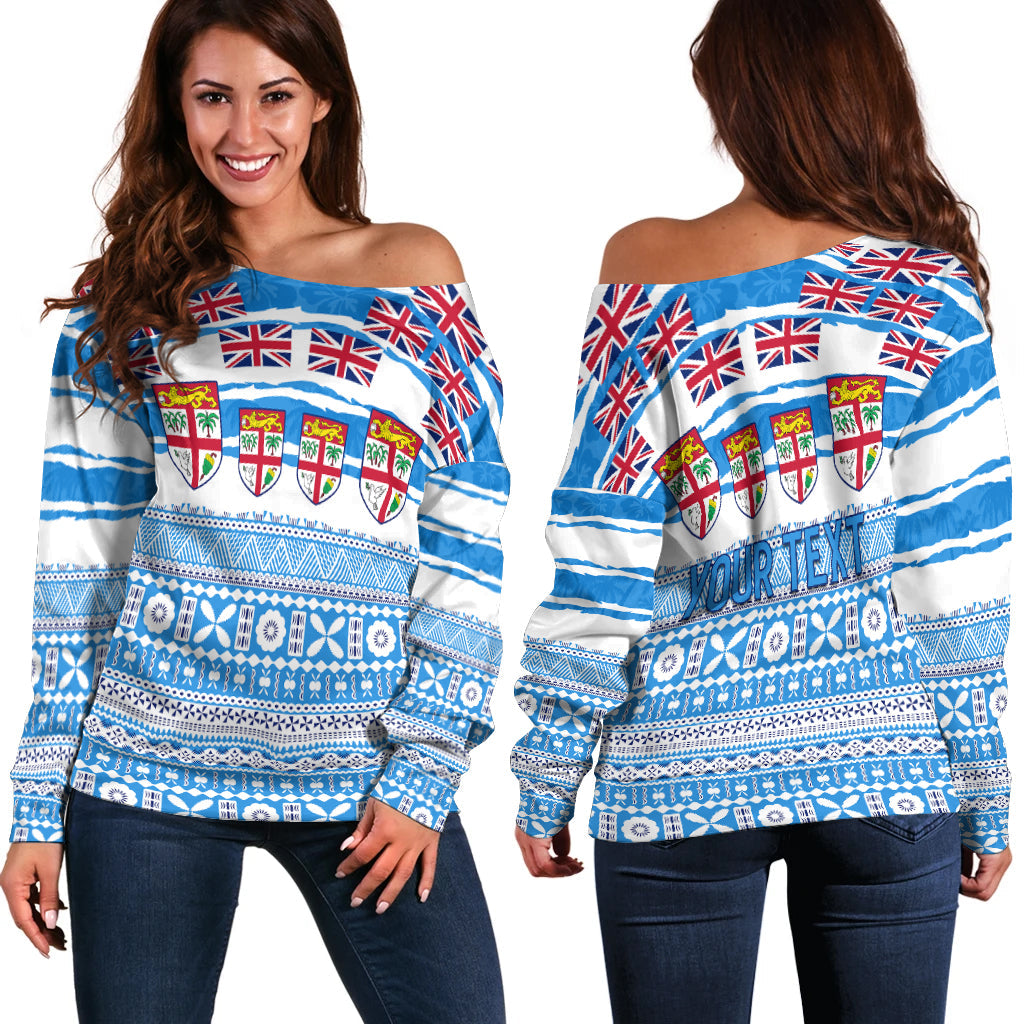 (Custom Personalised) Fiji Polynesian Off Shoulder Sweater Fijian Tropical Flowers