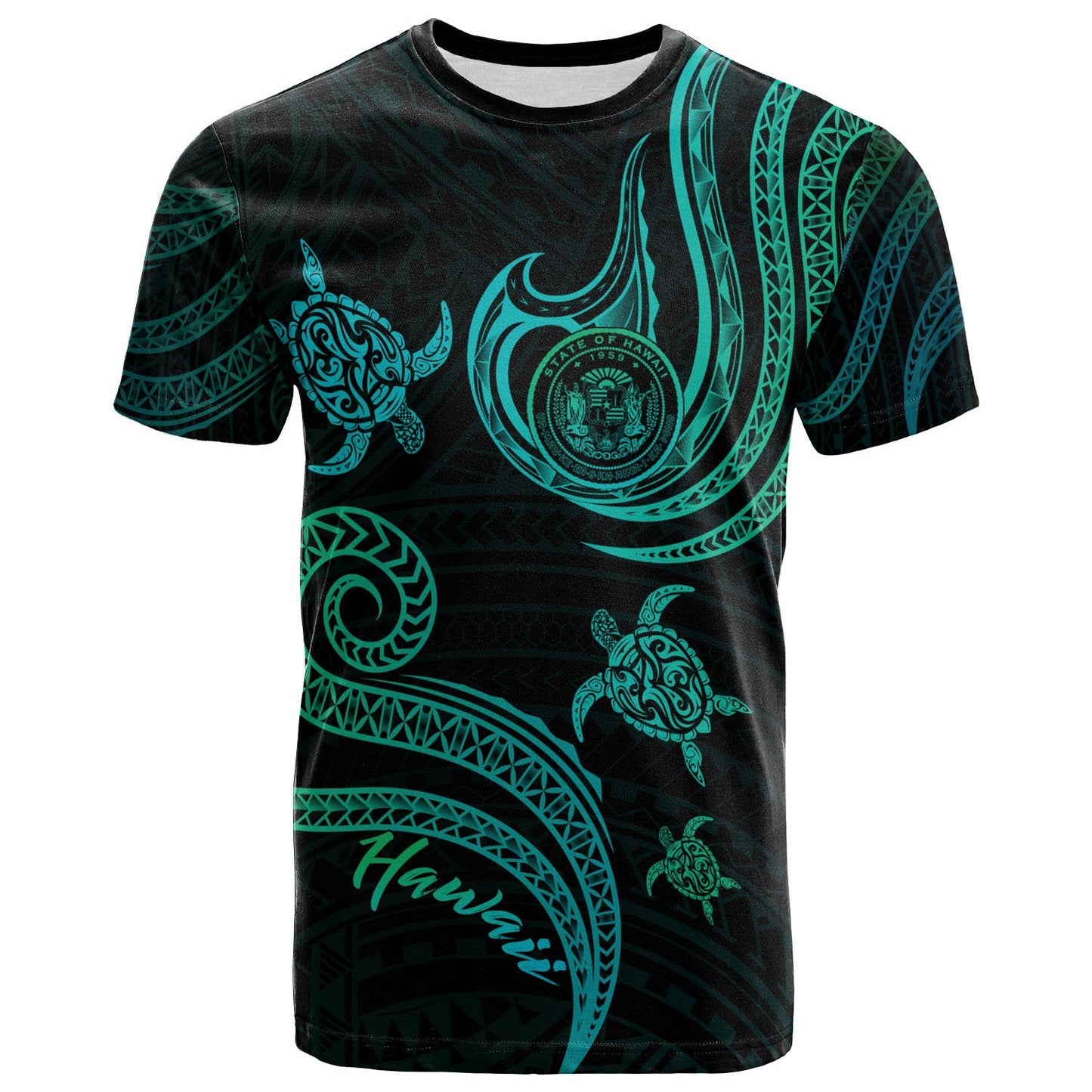 Hawaii T-Shirt - Polynesian Turtle With Pattern