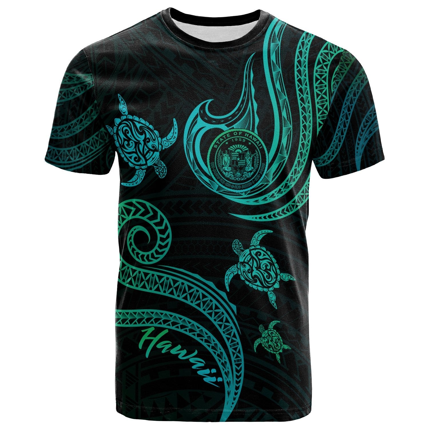 Hawaii T-Shirt - Polynesian Turtle With Pattern