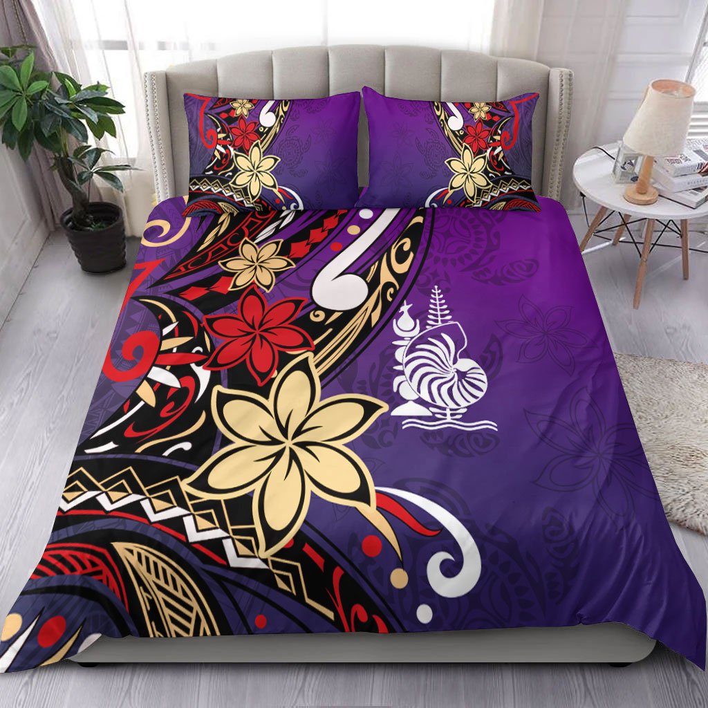 New Caledonia Bedding Set Tribal Flower With Special Turtles Purple Color
