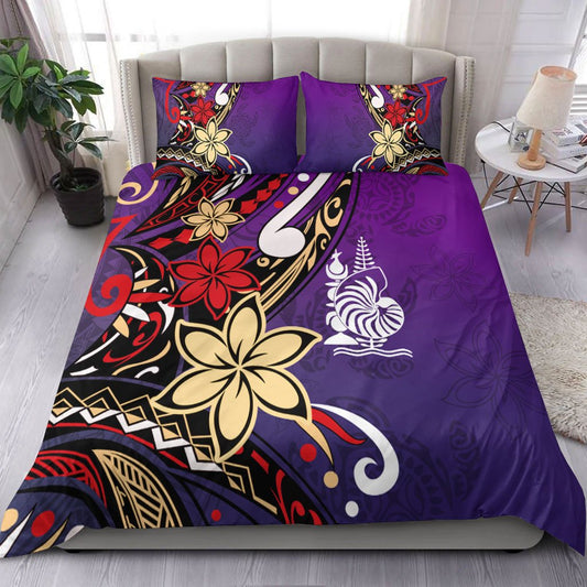 New Caledonia Bedding Set Tribal Flower With Special Turtles Purple Color