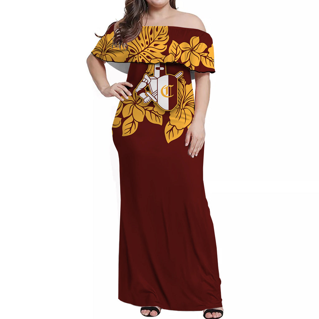 Castle High School Hibiscus Flower Off Shoulder Dress Ver03