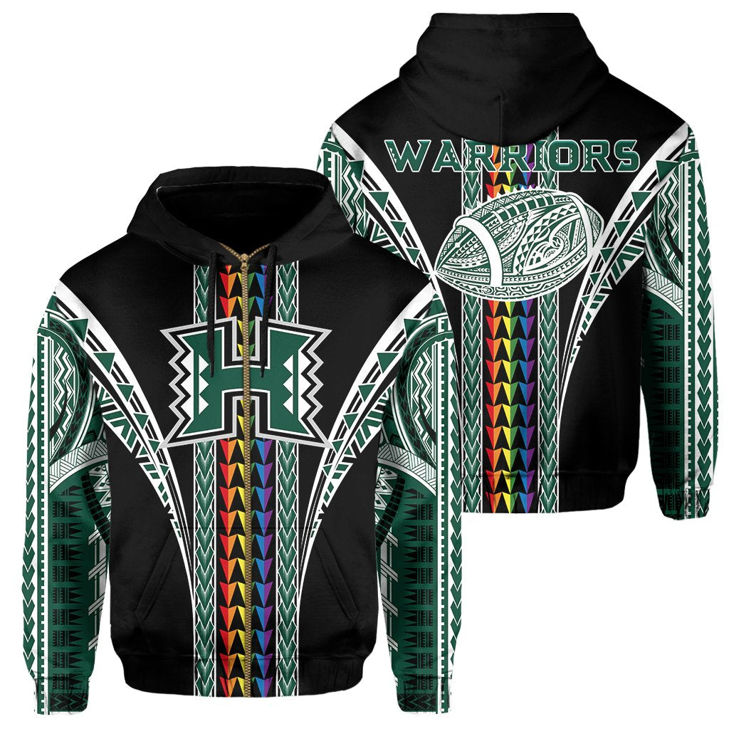 Hawaii Hoodie Hawaiian Warriors Rainbow Kakau Zip Hoodie AH