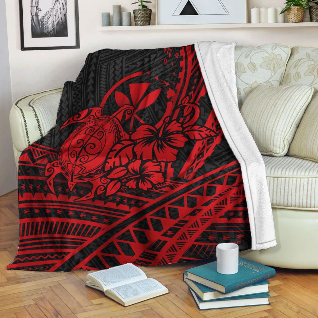 Hawaii Turtle With Hibiscus Tribal Red Blanket