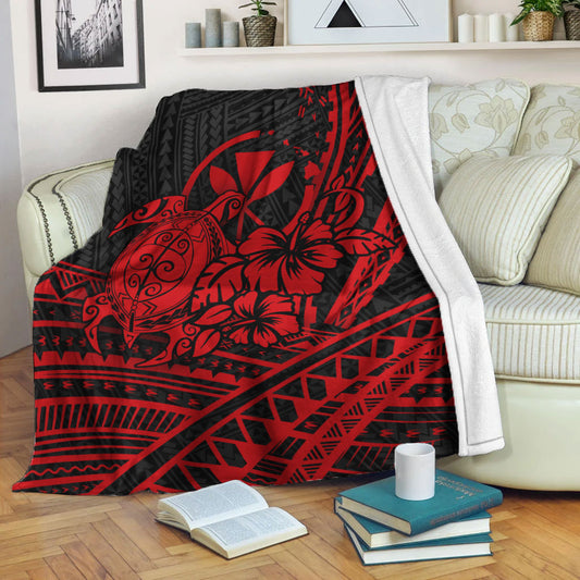 Hawaii Turtle With Hibiscus Tribal Red Blanket