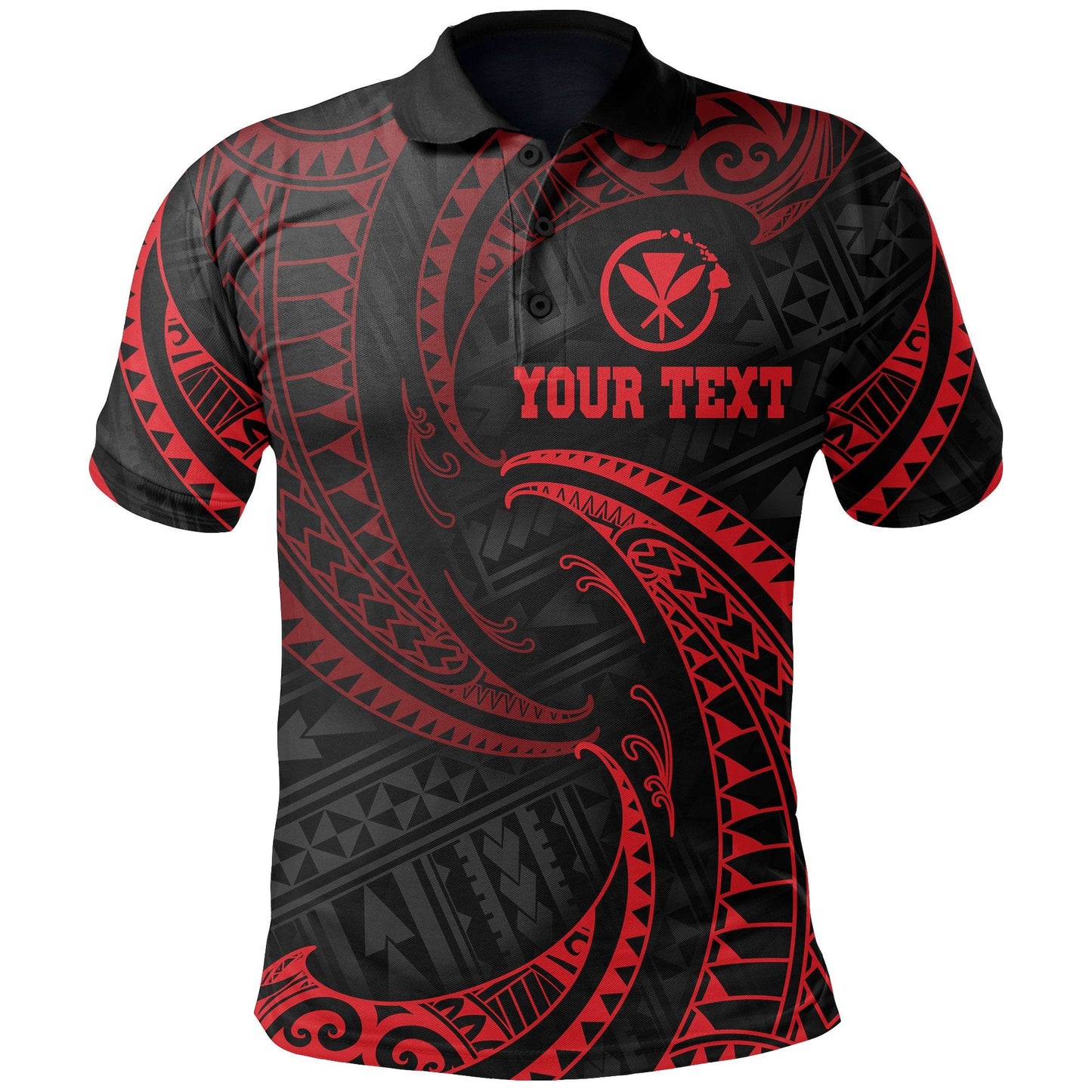 Hawaii Polynesian Custom Personalised Polo Shirt - Red Tribal Wave