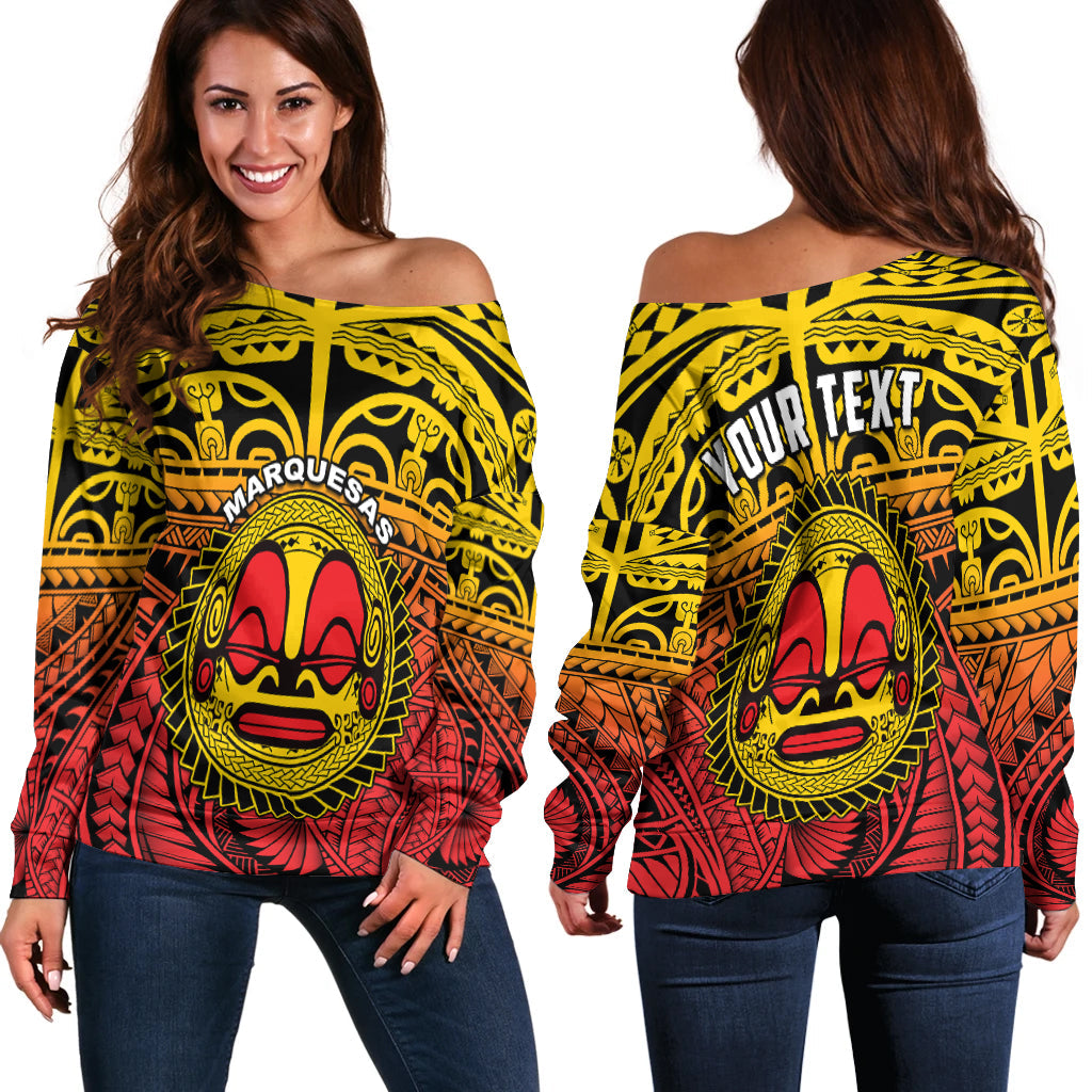 (Custom Personalised) Marquesas Islands Off Shoulder Sweater Mata Tiki Polynesian Pattern