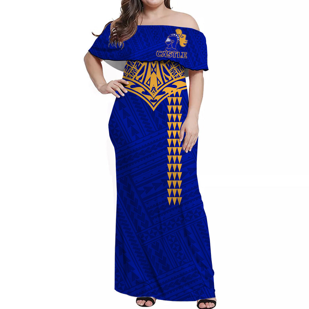 Hawaii Castle High School Polynesian Tribal Off Shoulder Dress