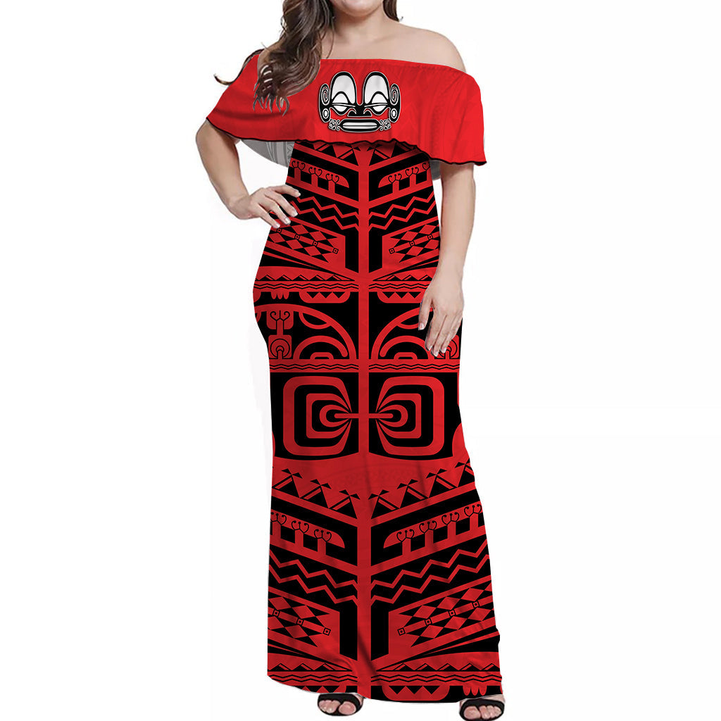 Marquesas Islands Off Shoulder Long Dress Marquesas Tattoo Version 02