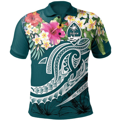 Guam Polynesian Polo - Summer Plumeria Turquoise