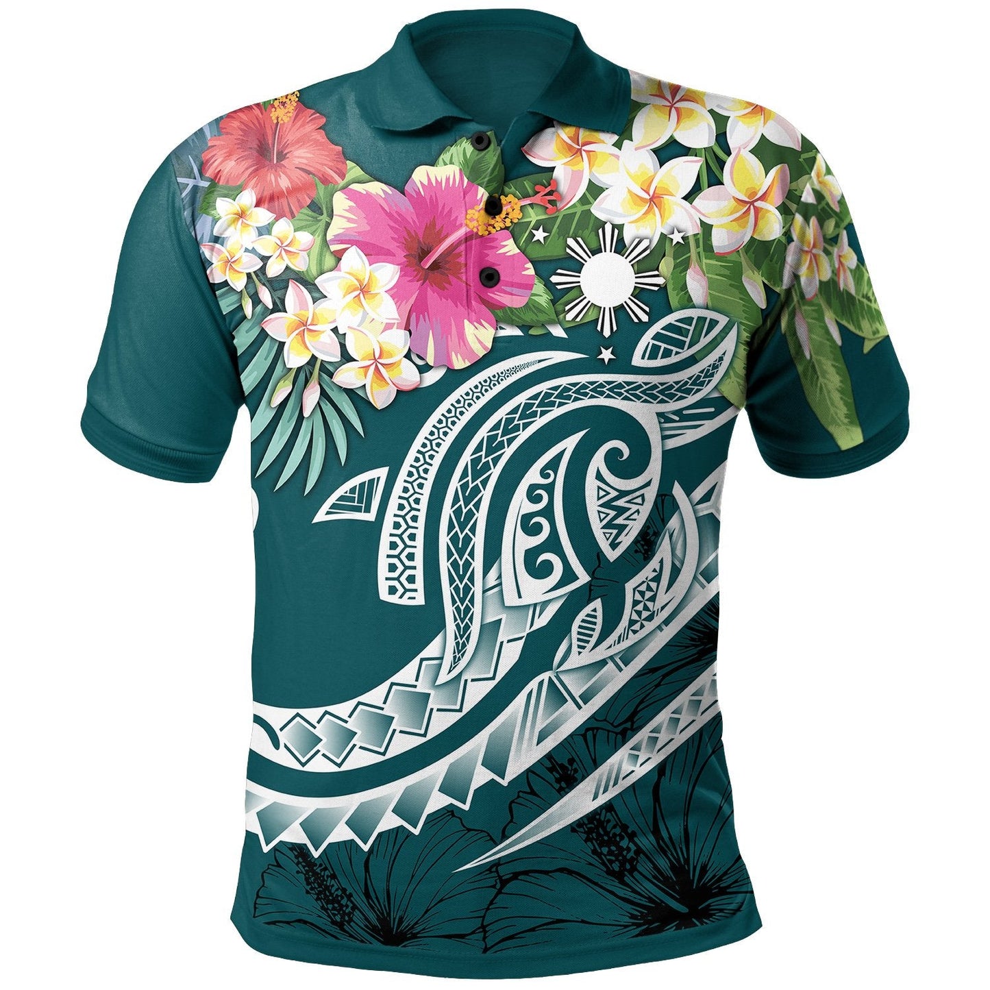 The Philippines Polo Shirt - Summer Plumeria Turquoise
