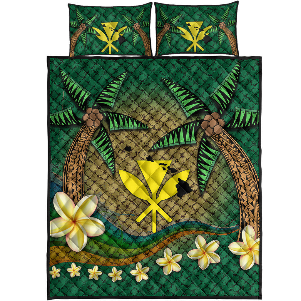 Kanaka Maoli (Hawaiian) Quilt Bed Set Lauhala Tropical Plumeria Coconut Tree Polynesian