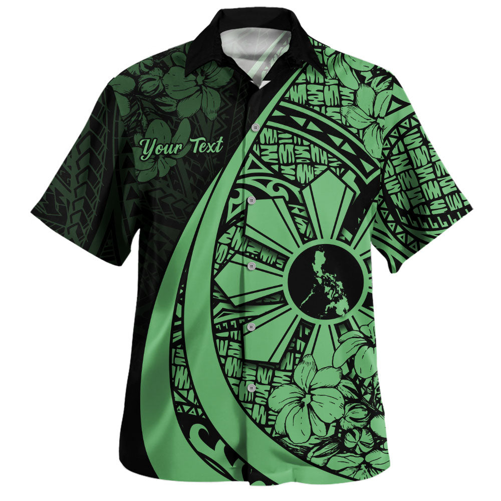 Philippines Filipinos Hawaiian Shirt National Sampaguita Flower Symbols Style Green Short Sleeve Shirt