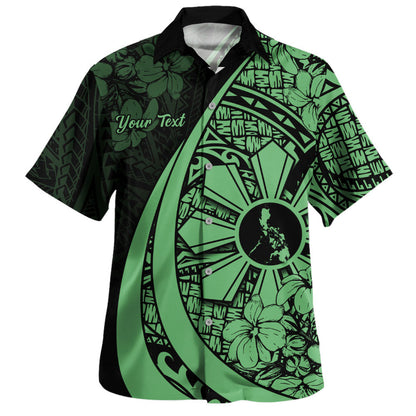 Philippines Filipinos Hawaiian Shirt National Sampaguita Flower Symbols Style Green Short Sleeve Shirt