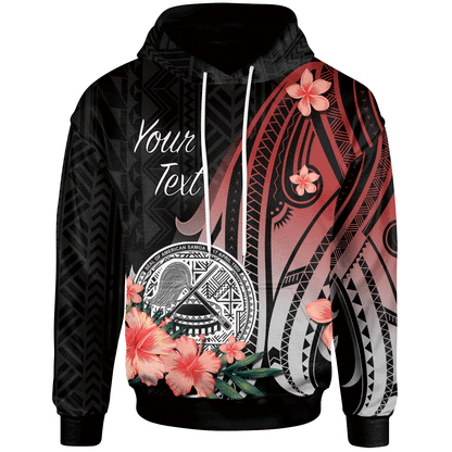 Custom Text American Samoa Personalised Custom Hoodie Red Polynesian Hibiscus Pattern Style