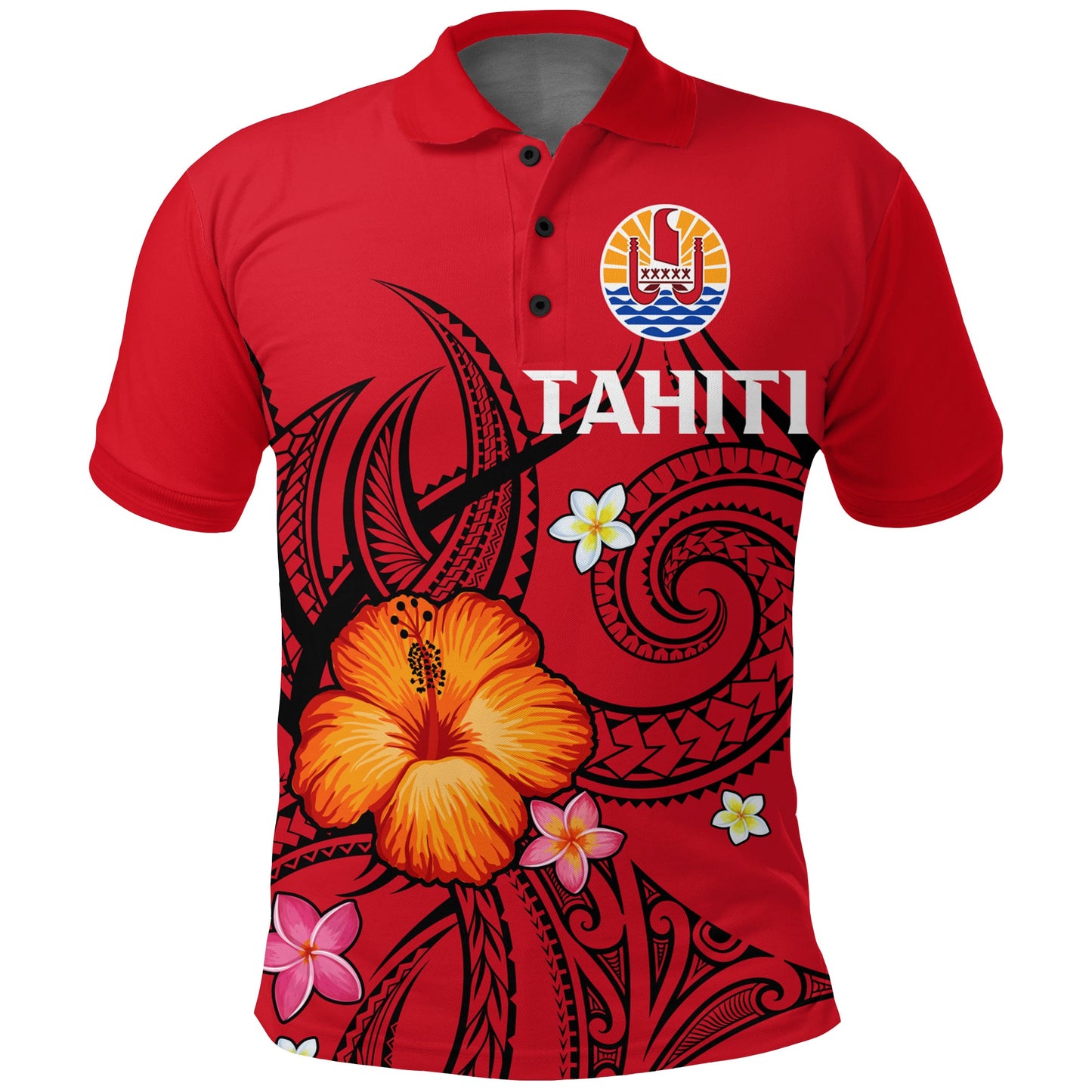 French Polynesia Polo Shirt - Hibiscus With Tribal -