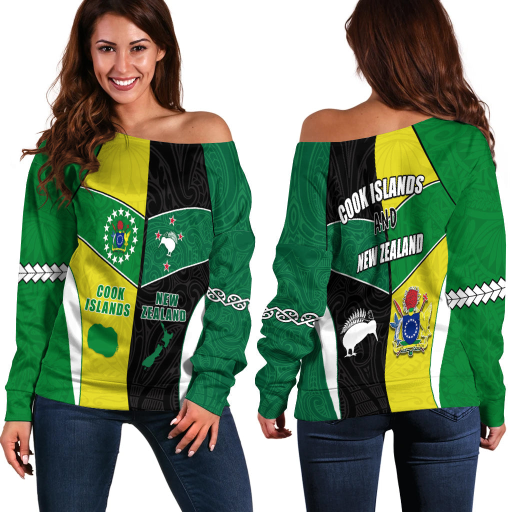 Cook Islands and New Zealand Off Shoulder Sweater Polynesian mix Maori
