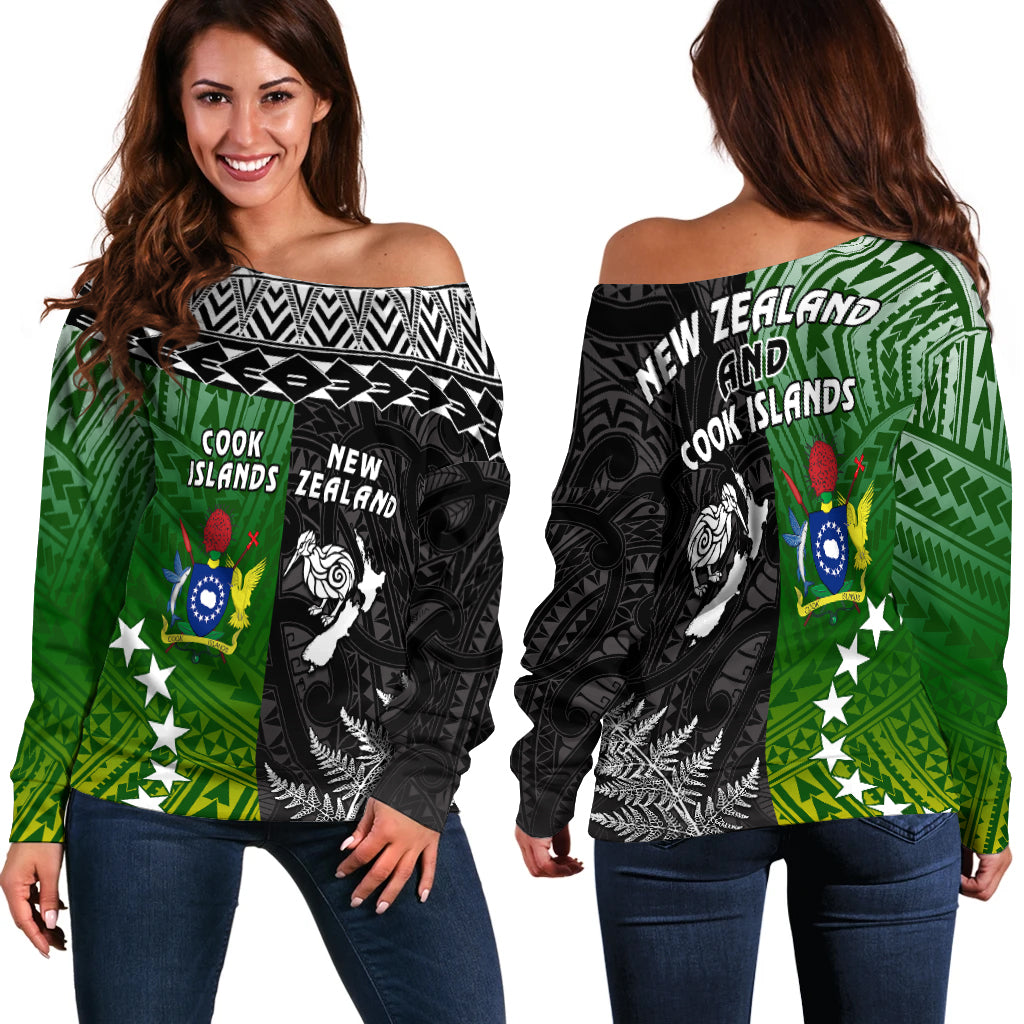 Cook Islands Pattern and New Zealand Kiwi Off Shoulder Sweater