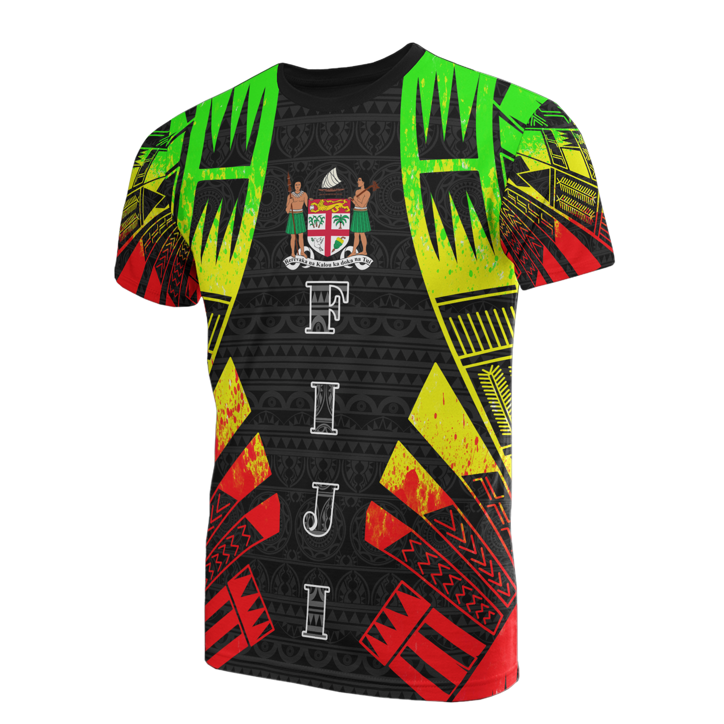 Fiji T - Shirt - Fiji Coat Of Arms Polynesian Tattoo Reggae Style